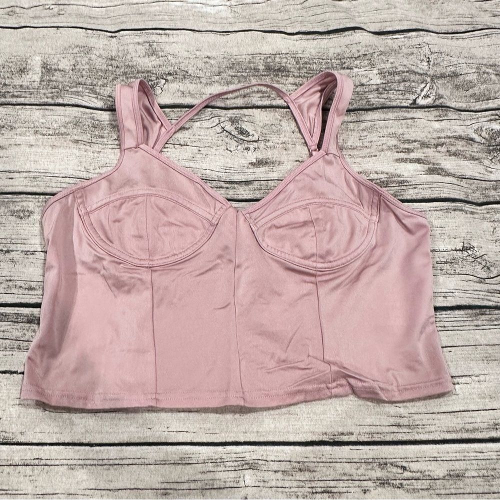 Emory Park Blush Satin Lingerie Inspired Corset Style Cropped Tank Size 1X
